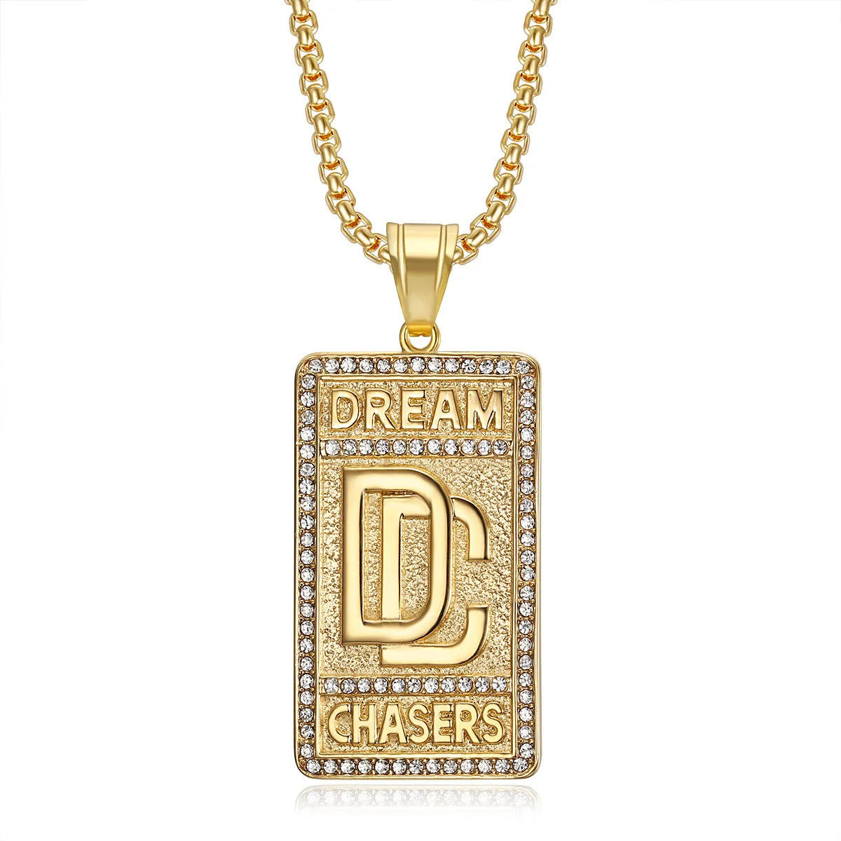 Men's Dream Chasers Pendant Zircon Necklace Stainless Steel Bold Chain Necklace Hip-hop Punk Necklace for Party