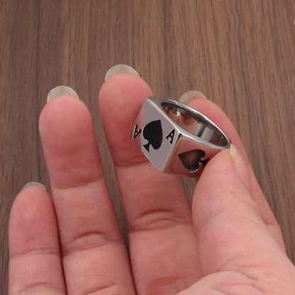 Punk Lucky Spade A Playing Card Ring 316L Stainless Steel Man's Fashion Letter A Rings Jewelry