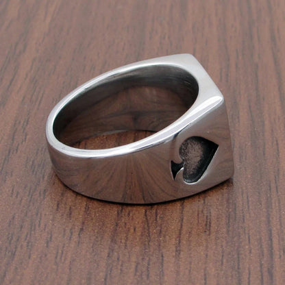 Punk Lucky Spade A Playing Card Ring 316L Stainless Steel Man's Fashion Letter A Rings Jewelry