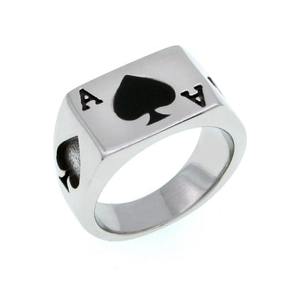 Punk Lucky Spade A Playing Card Ring 316L Stainless Steel Man's Fashion Letter A Rings Jewelry