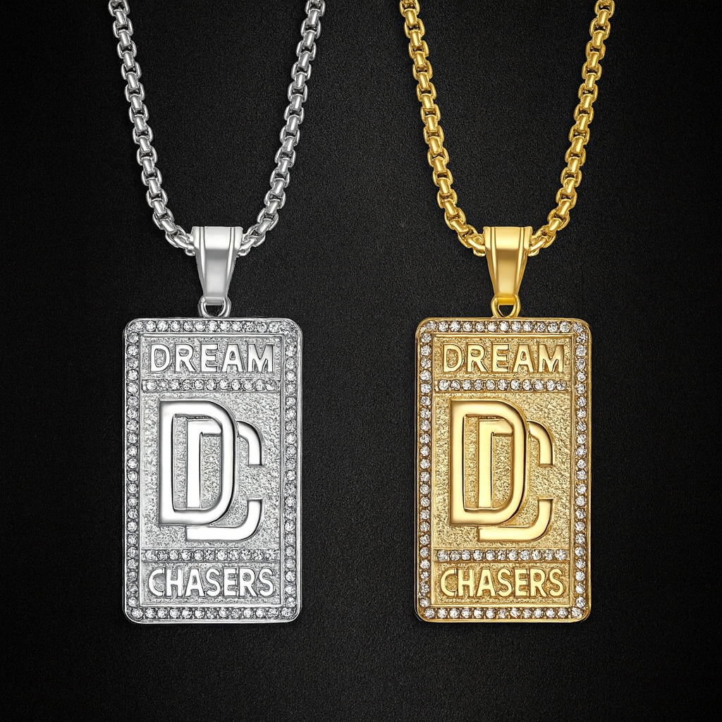 Men's Dream Chasers Pendant Zircon Necklace Stainless Steel Bold Chain Necklace Hip-hop Punk Necklace for Party