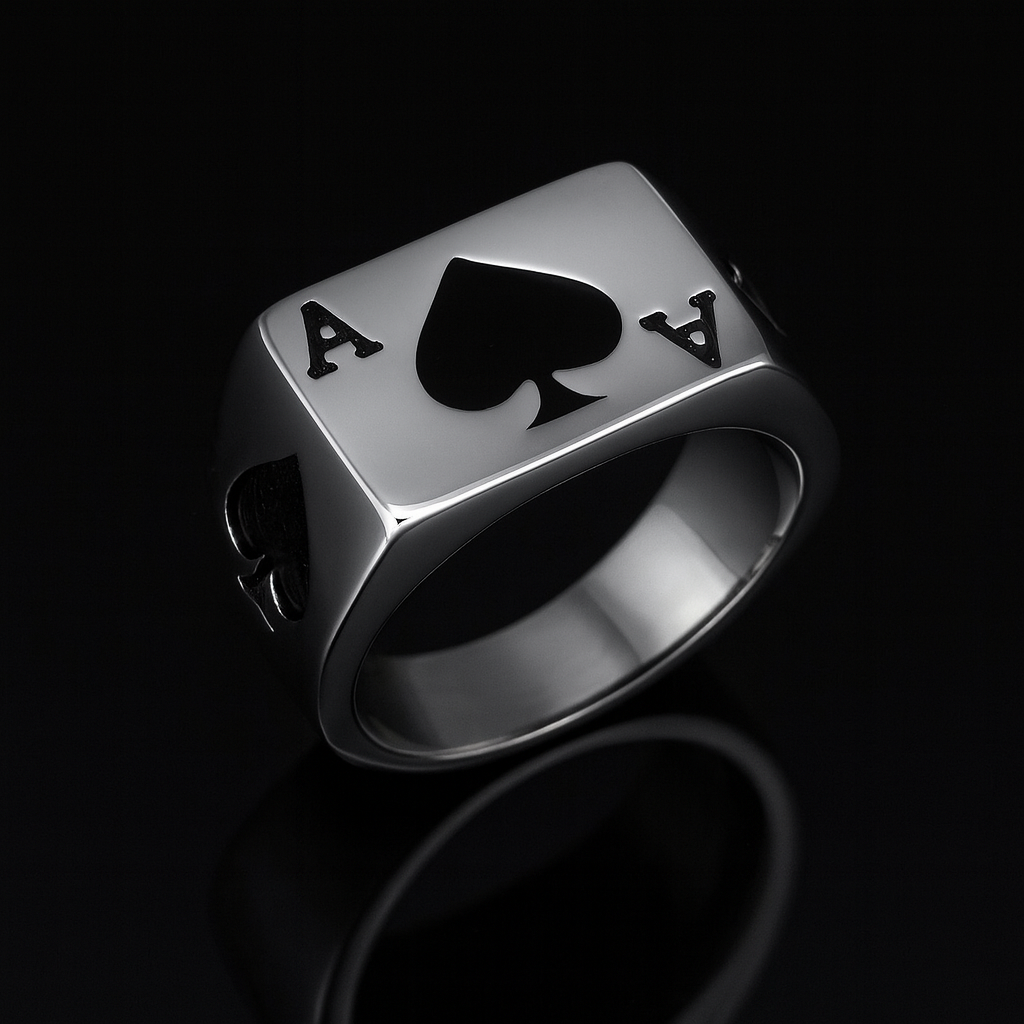 Punk Lucky Spade A Playing Card Ring 316L Stainless Steel Man's Fashion Letter A Rings Jewelry