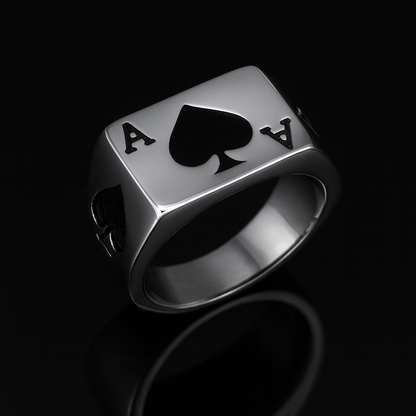 Punk Lucky Spade A Playing Card Ring 316L Stainless Steel Man's Fashion Letter A Rings Jewelry