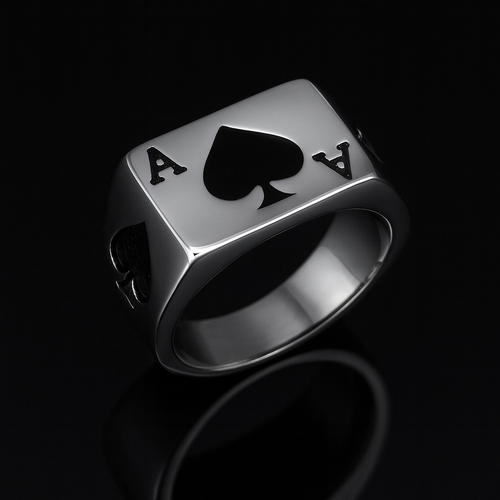 Punk Lucky Spade A Playing Card Ring 316L Stainless Steel Man's Fashion Letter A Rings Jewelry