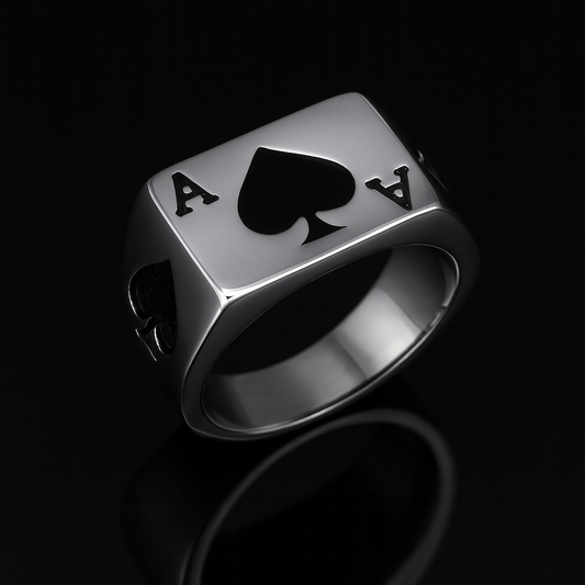 Punk Lucky Spade A Playing Card Ring 316L Stainless Steel Man's Fashion Letter A Rings Jewelry