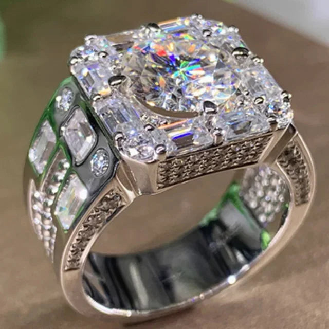 Milangirl Big Hip Hop Rhinestone Men Out Bling Square Ring   Pave Setting CZ Wedding Engagement Rings Top Quality