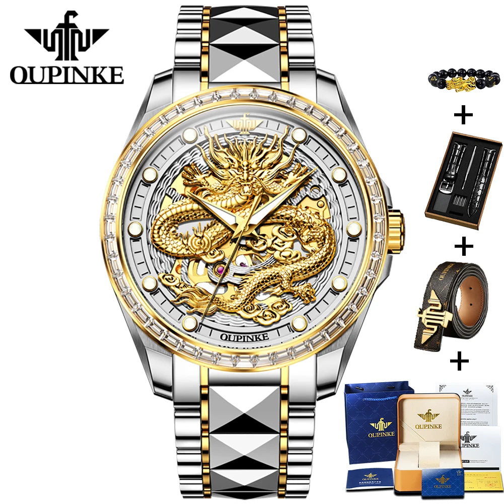 OUPINKE 3276 Men's Watch Top Brand Luxury Dragon Automatic Wrist Watches Tungsten Steel Waterproof Mechanical Watch For Men