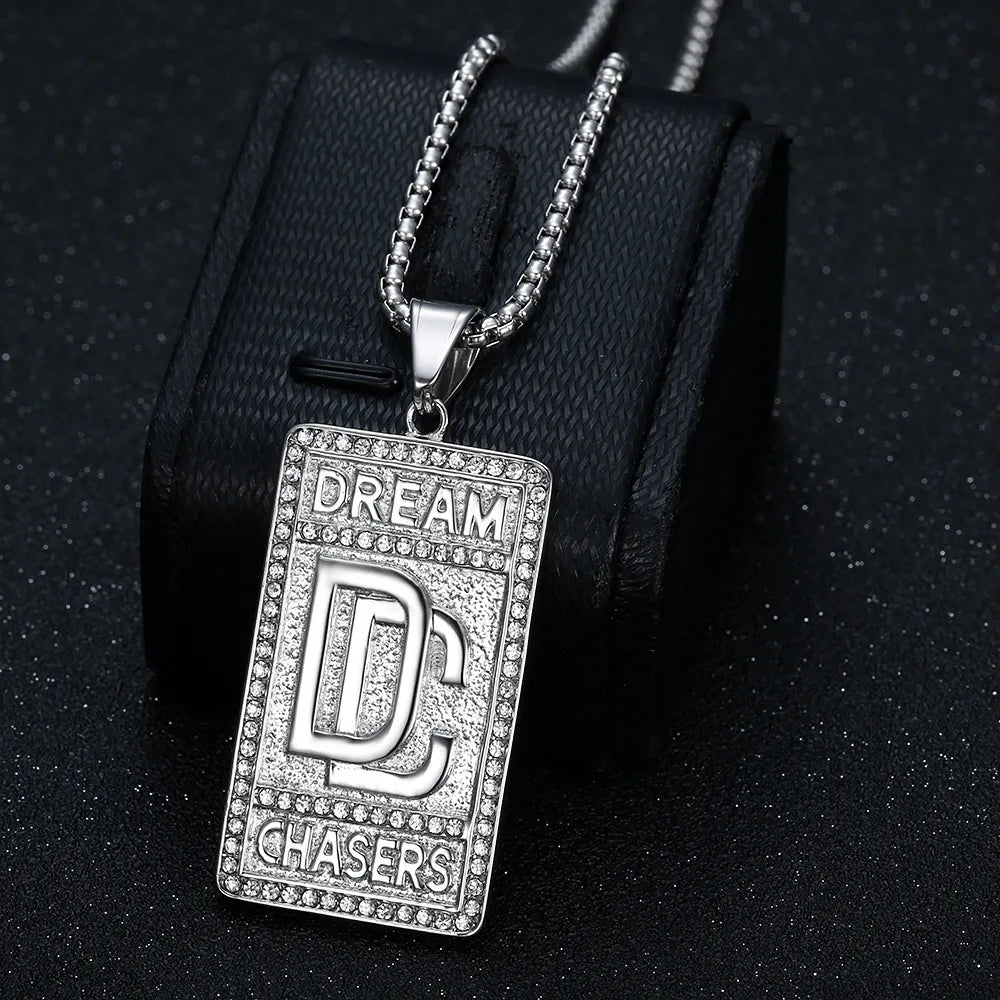 Men's Dream Chasers Pendant Zircon Necklace Stainless Steel Bold Chain Necklace Hip-hop Punk Necklace for Party