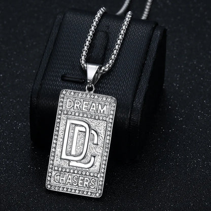 Men's Dream Chasers Pendant Zircon Necklace Stainless Steel Bold Chain Necklace Hip-hop Punk Necklace for Party