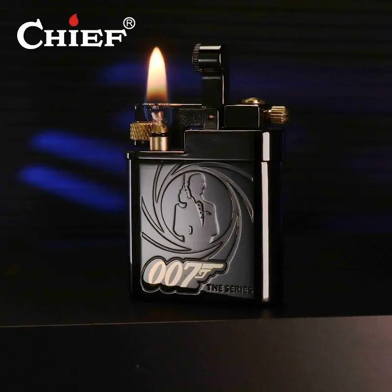CHIEF 007 Agent Series Brass Semi - Automatic Side - Pulley Ignition Kerosene Lighter (52/42/14MM, 95G)