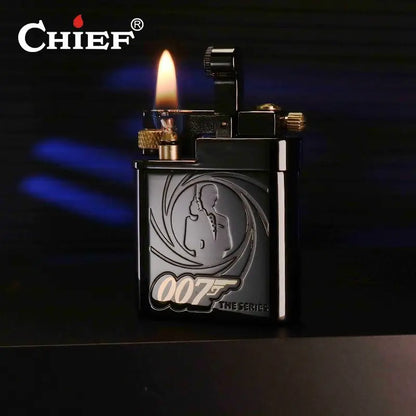 CHIEF 007 Agent Series Brass Semi - Automatic Side - Pulley Ignition Kerosene Lighter (52/42/14MM, 95G)