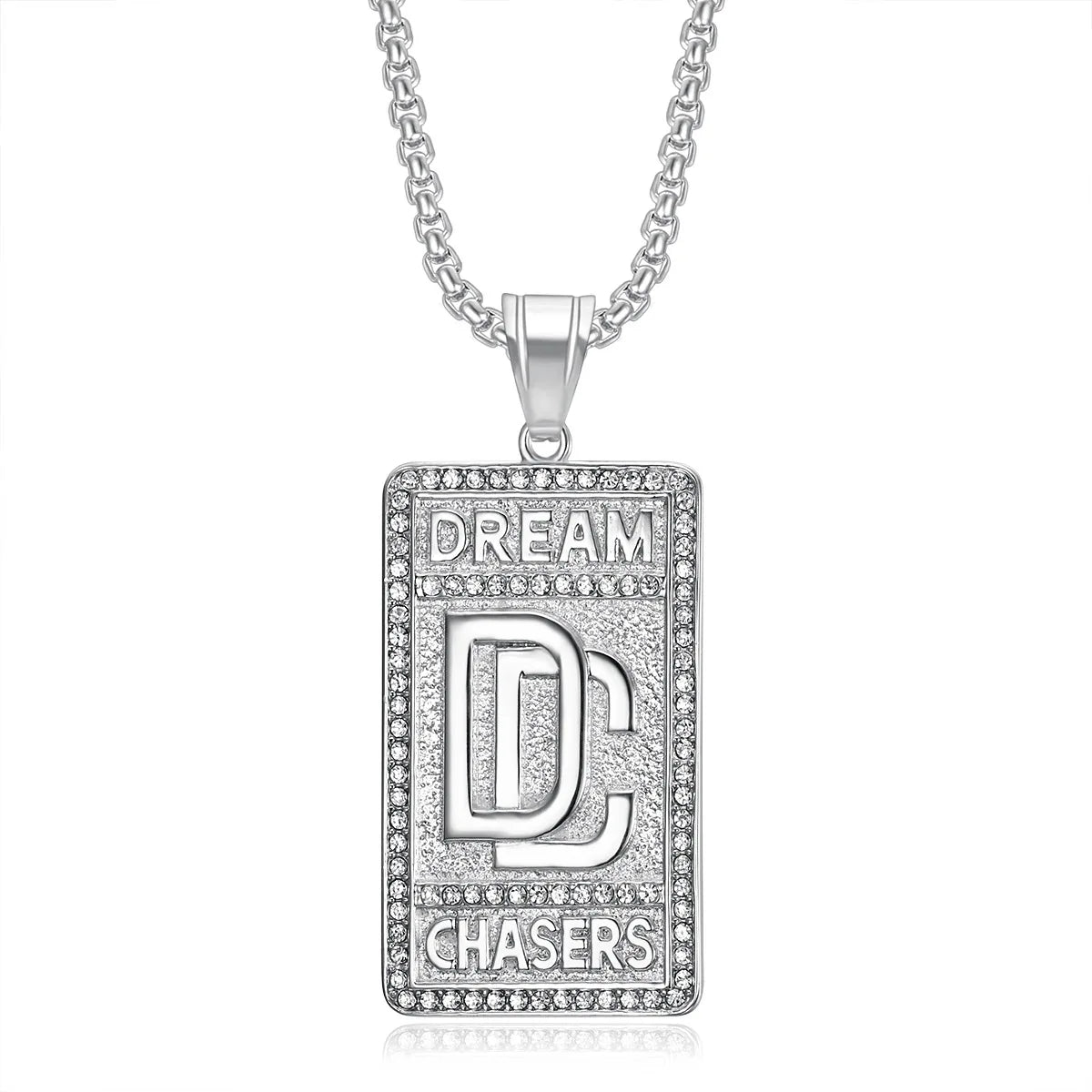 Men's Dream Chasers Pendant Zircon Necklace Stainless Steel Bold Chain Necklace Hip-hop Punk Necklace for Party