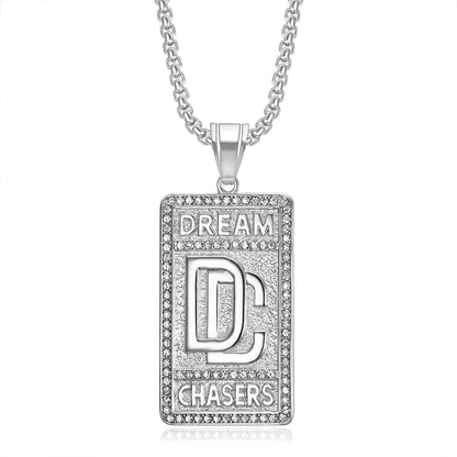 Men's Dream Chasers Pendant Zircon Necklace Stainless Steel Bold Chain Necklace Hip-hop Punk Necklace for Party