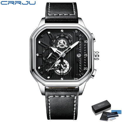 CRRJU Men Watch Top Brand Luxury Military Leather Square Clock Quartz Business Sport Wristwatch Relogio Masculino