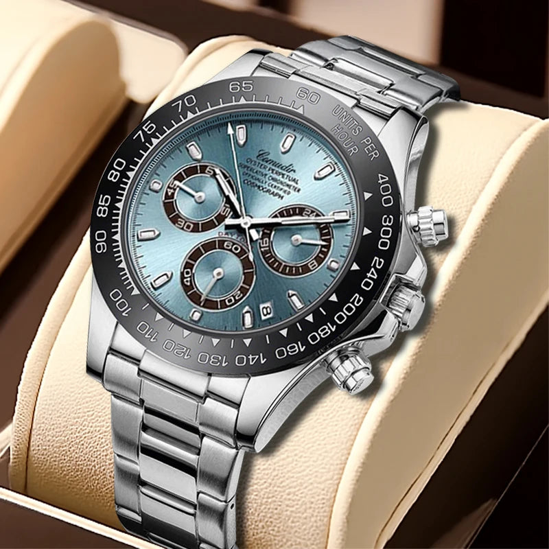 The Vanguard Chrono – Elegant Three-Eye Quartz Watch (Silver Edition)