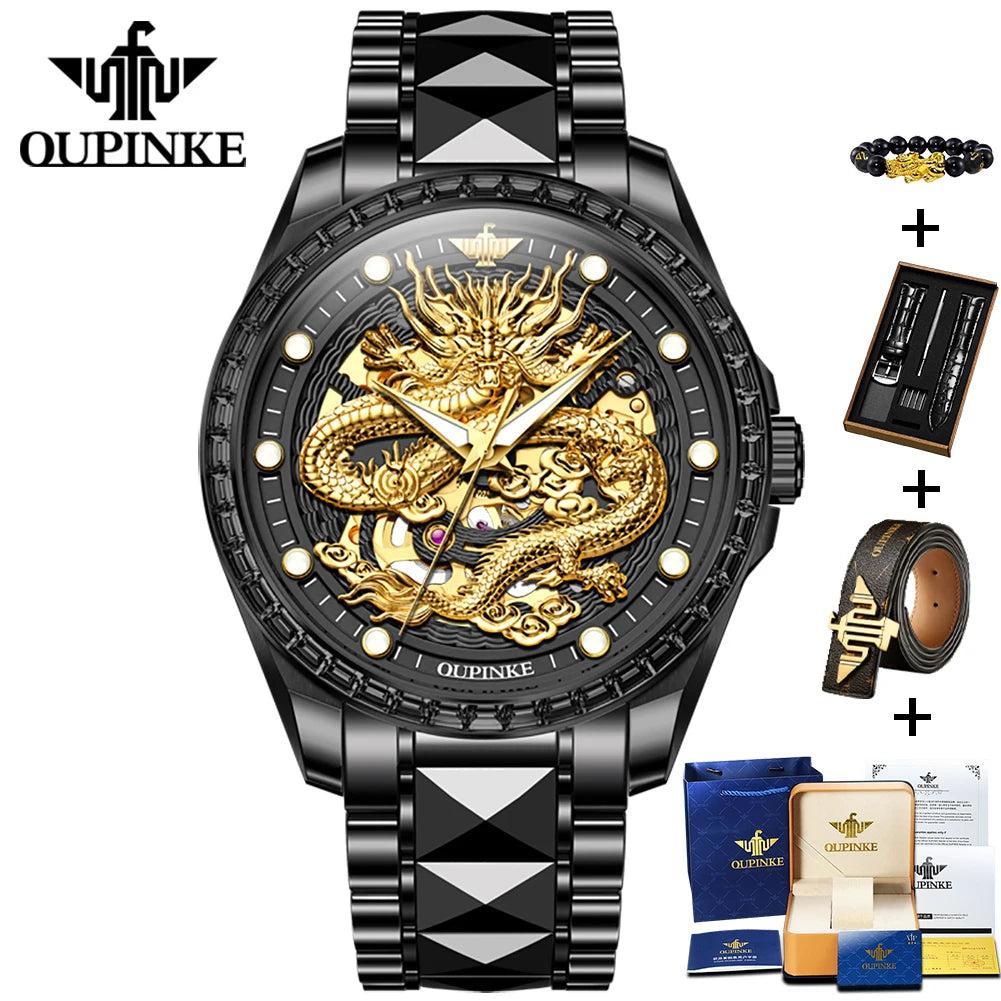 OUPINKE 3276 Men's Watch Top Brand Luxury Dragon Automatic Wrist Watches Tungsten Steel Waterproof Mechanical Watch For Men