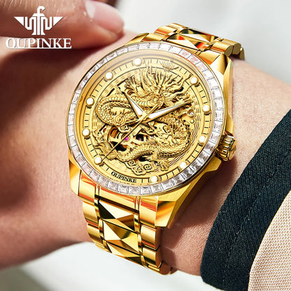 OUPINKE 3276 Men's Watch Top Brand Luxury Dragon Automatic Wrist Watches Tungsten Steel Waterproof Mechanical Watch For Men