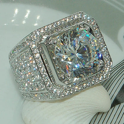 Milangirl Big Hip Hop Rhinestone Men Out Bling Square Ring   Pave Setting CZ Wedding Engagement Rings Top Quality