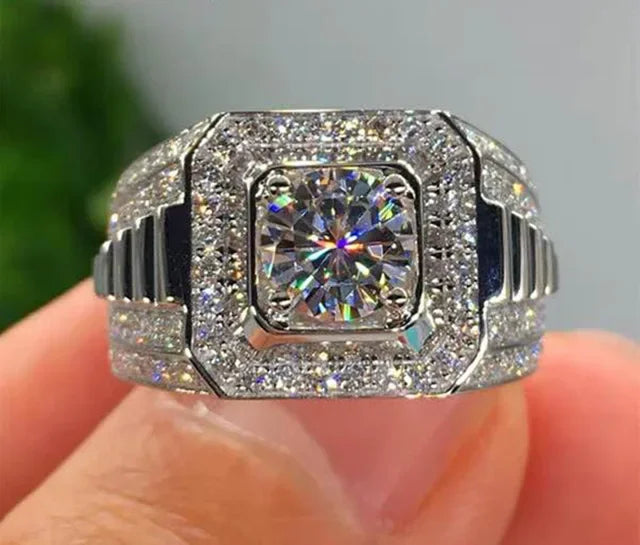 Milangirl Big Hip Hop Rhinestone Men Out Bling Square Ring   Pave Setting CZ Wedding Engagement Rings Top Quality