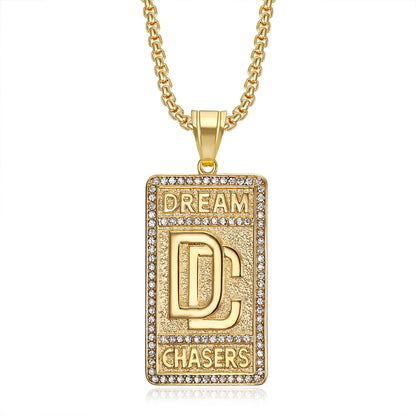 Men's Dream Chasers Pendant Zircon Necklace Stainless Steel Bold Chain Necklace Hip-hop Punk Necklace for Party