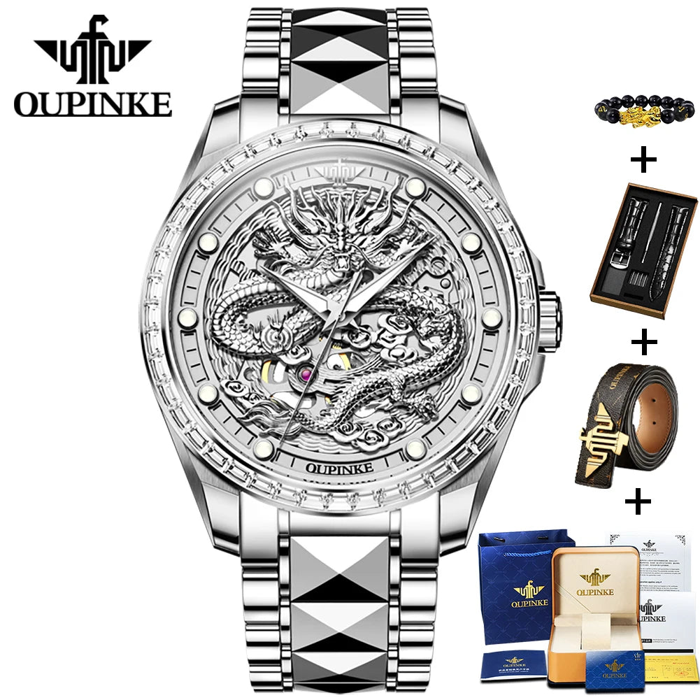 OUPINKE 3276 Men's Watch Top Brand Luxury Dragon Automatic Wrist Watches Tungsten Steel Waterproof Mechanical Watch For Men