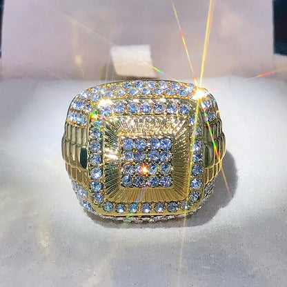 Exquisite Shiny Full Zirconia Ring Charming Business Cocktail Party Jewelry for Men Women Banquet Birthday Gifts
