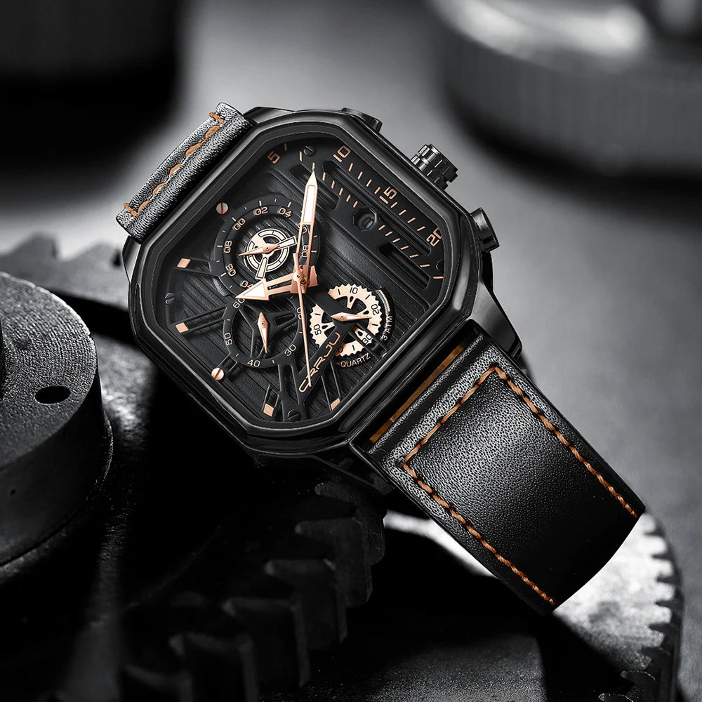 CRRJU Men Watch Top Brand Luxury Military Leather Square Clock Quartz Business Sport Wristwatch Relogio Masculino