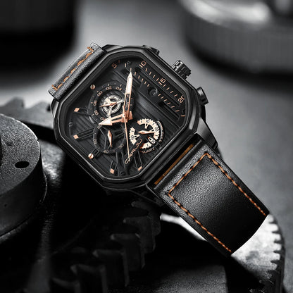 CRRJU Men Watch Top Brand Luxury Military Leather Square Clock Quartz Business Sport Wristwatch Relogio Masculino