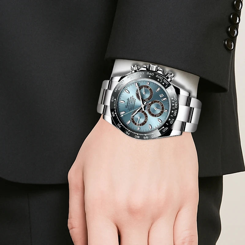 The Vanguard Chrono – Elegant Three-Eye Quartz Watch (Silver Edition)