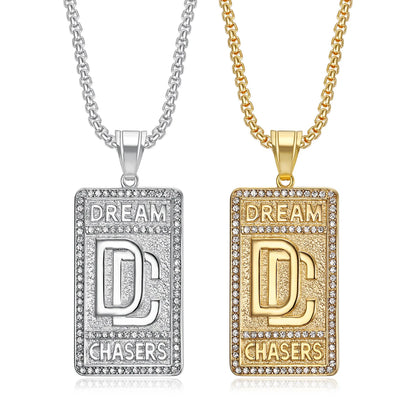 Men's Dream Chasers Pendant Zircon Necklace Stainless Steel Bold Chain Necklace Hip-hop Punk Necklace for Party