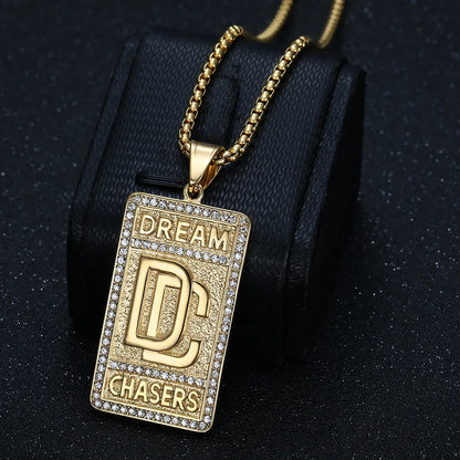 Men's Dream Chasers Pendant Zircon Necklace Stainless Steel Bold Chain Necklace Hip-hop Punk Necklace for Party