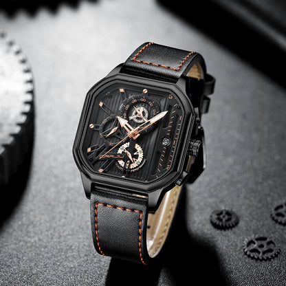 CRRJU Men Watch Top Brand Luxury Military Leather Square Clock Quartz Business Sport Wristwatch Relogio Masculino
