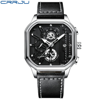 CRRJU Men Watch Top Brand Luxury Military Leather Square Clock Quartz Business Sport Wristwatch Relogio Masculino