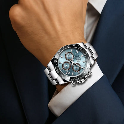The Vanguard Chrono – Elegant Three-Eye Quartz Watch (Silver Edition)