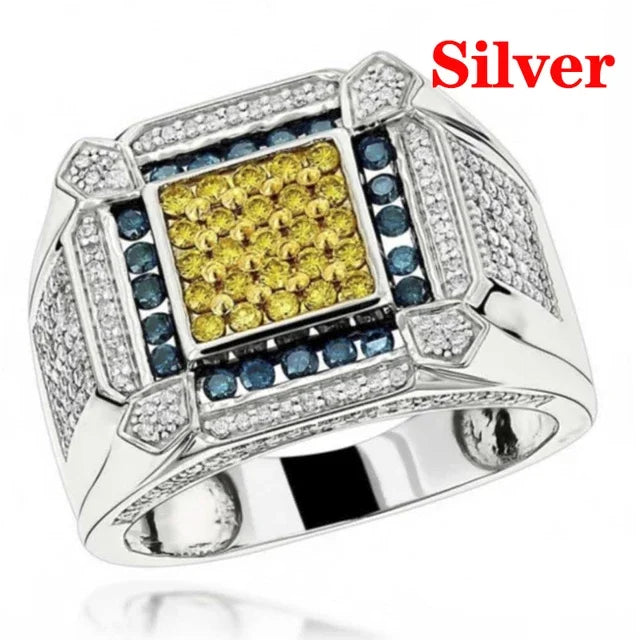 Milangirl Big Hip Hop Rhinestone Men Out Bling Square Ring   Pave Setting CZ Wedding Engagement Rings Top Quality