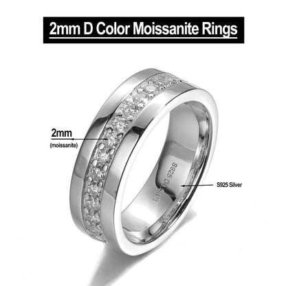 Serenity 2mm D Color Moissanite Rings for Women Men Wedding Bridal 100% S925 Sterling Silver Plated 18K Eternity Rings Jewelry